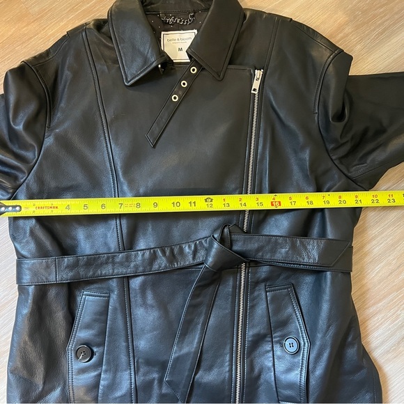 Belle & Bloom Black Leather Jacket Black Moto Trench Coat medium grunge - Picture 10 of 11